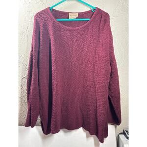Eileen Fisher Linen‎ Blend Round Neck Sweater Burgundy Tunic Size Large